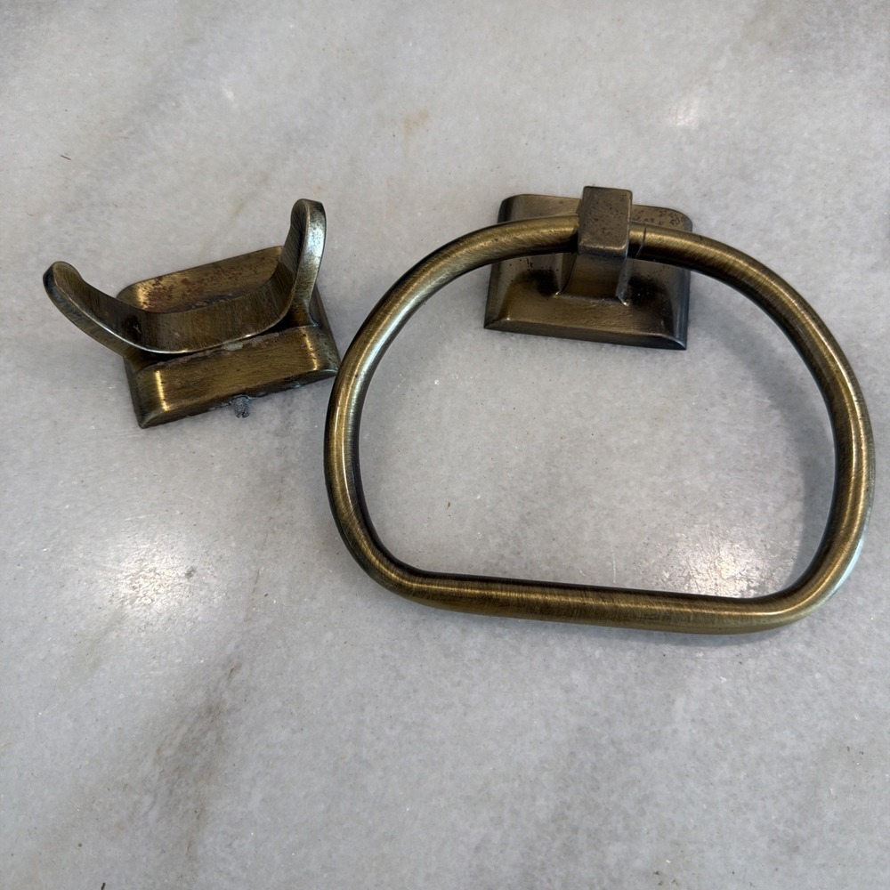 Vintage Brass Towel Ring And Towel Hook ES002